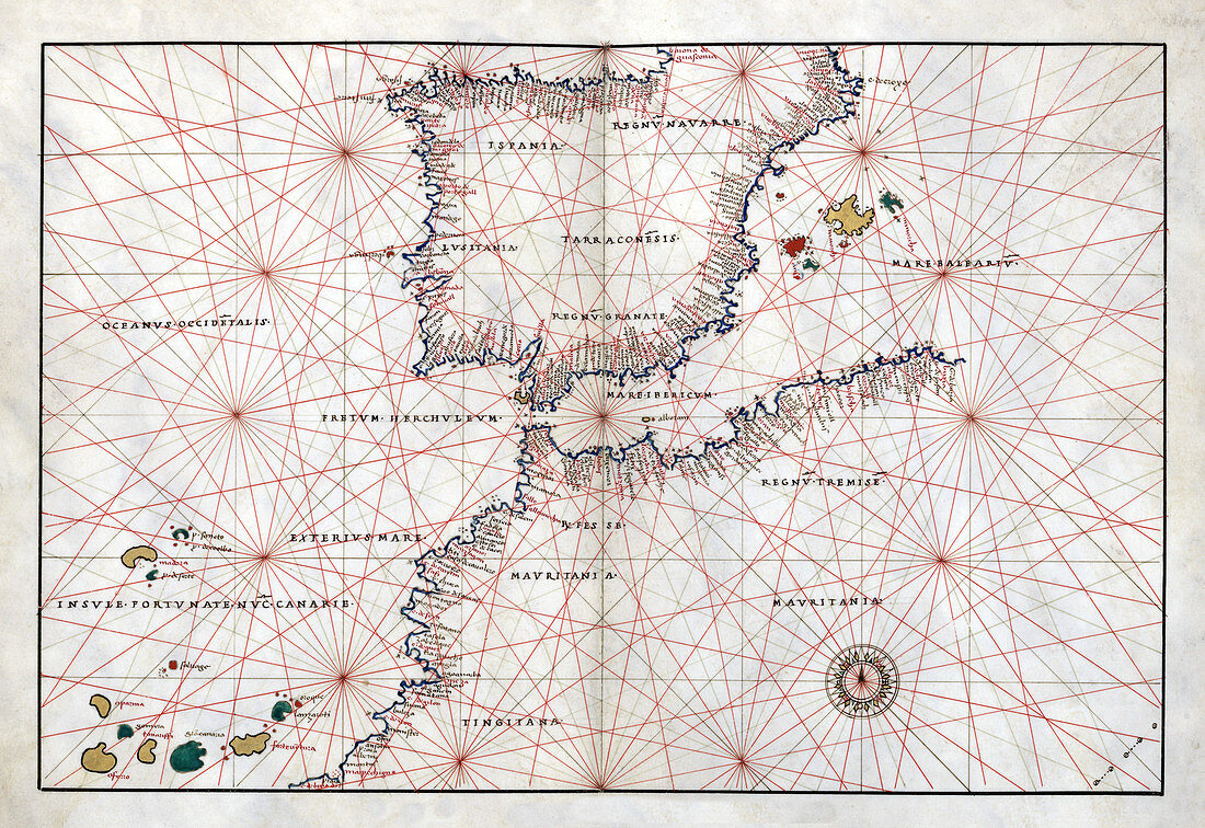Battista Agnese, Portolan Atlas, Straits of Gibraltar, 1544