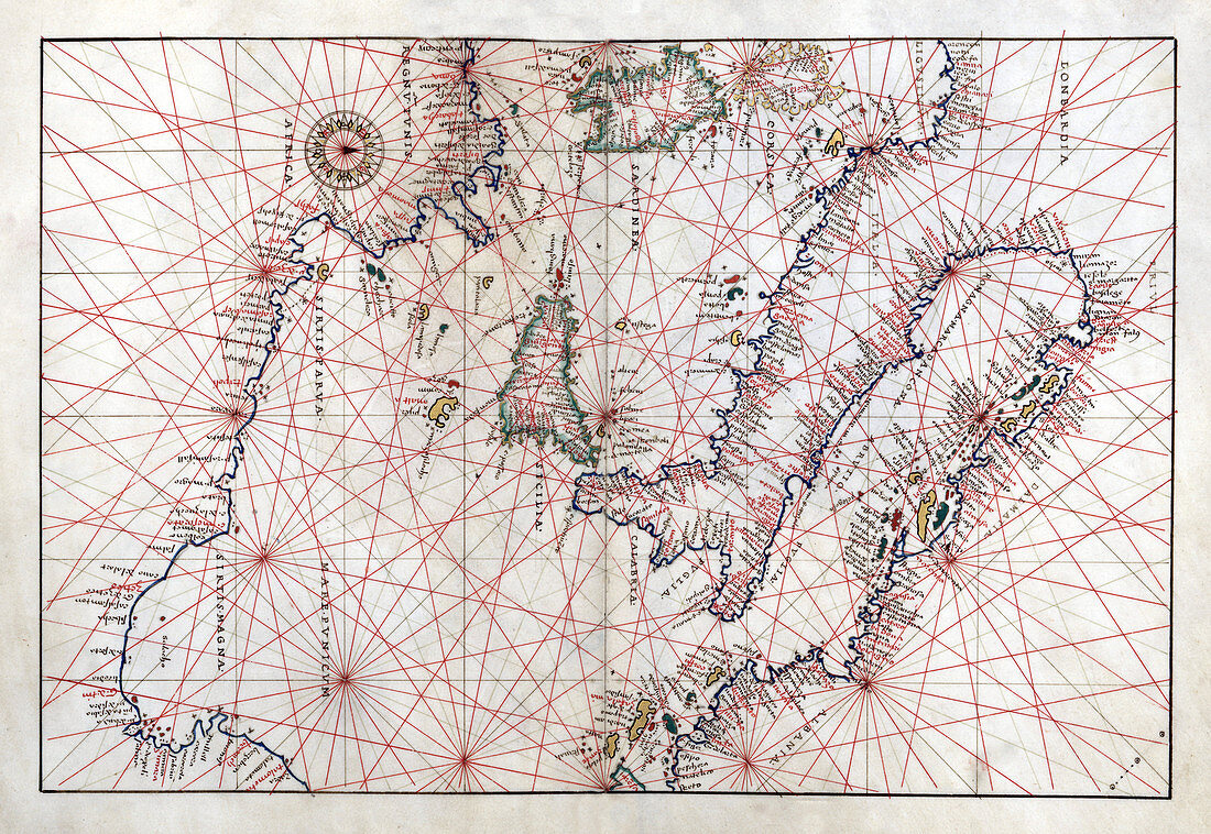 Portolan Atlas, Central Mediterranean Sea, 1544