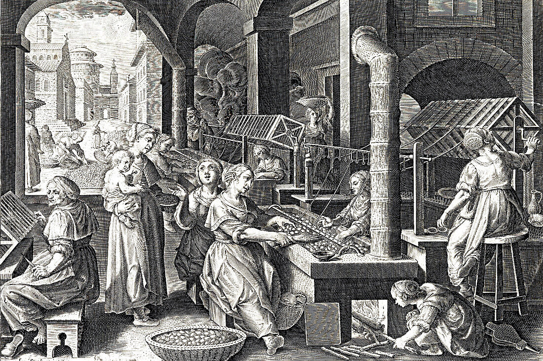 Weaving Room, Silk Making in Europe, 16th Century