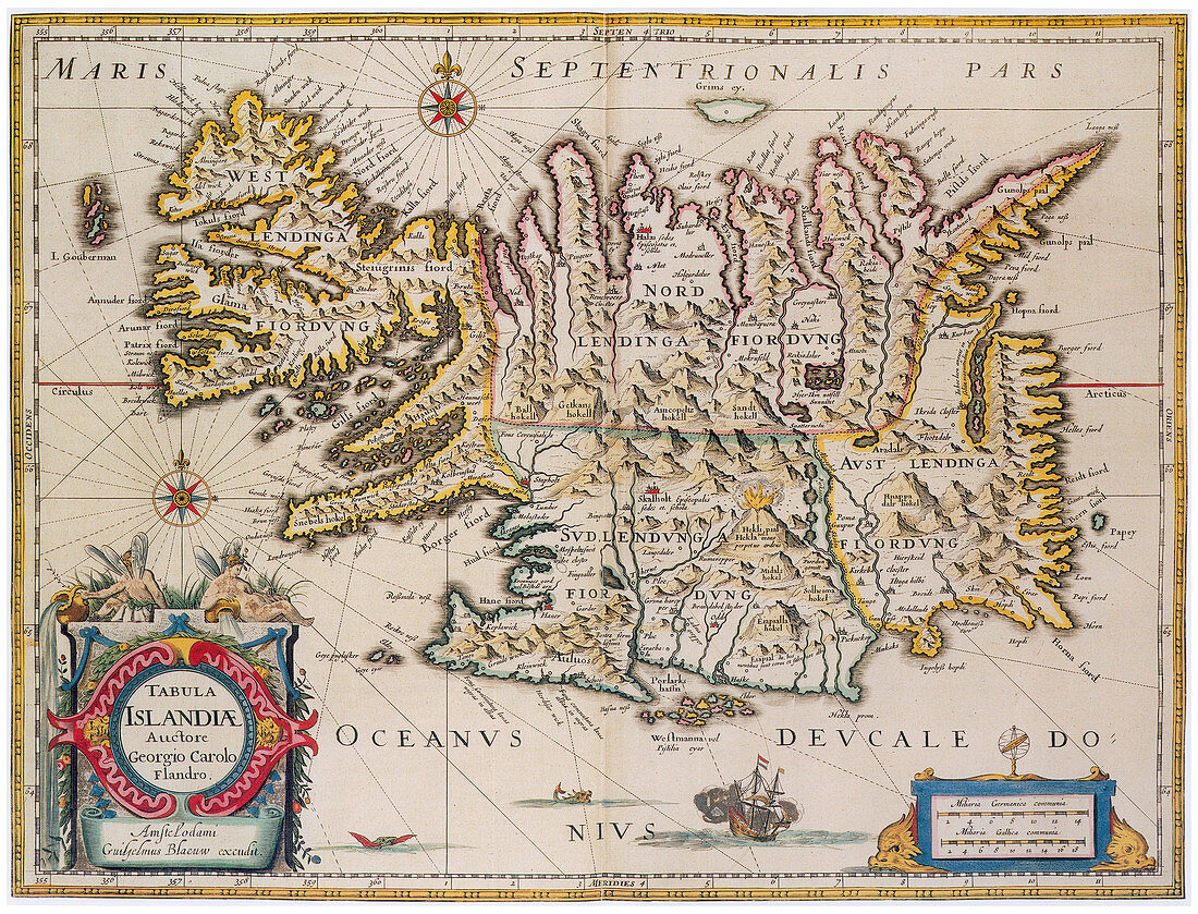 Joan Blaeu, Iceland Map, 17th Century