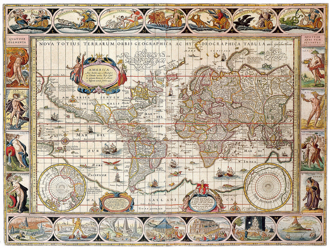 Joan Blaeu, World Map, 17th Century