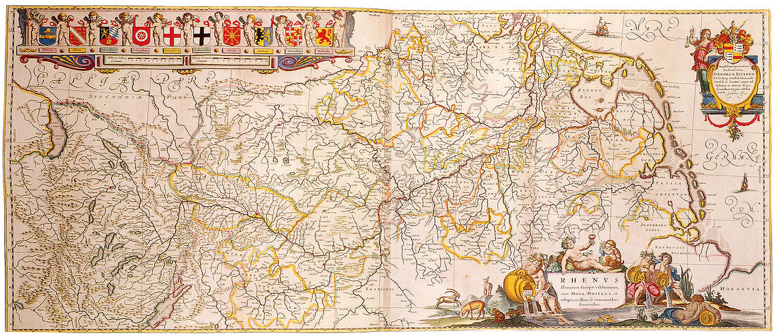 Joan Blaeu, Rhine River Map, 17th Century