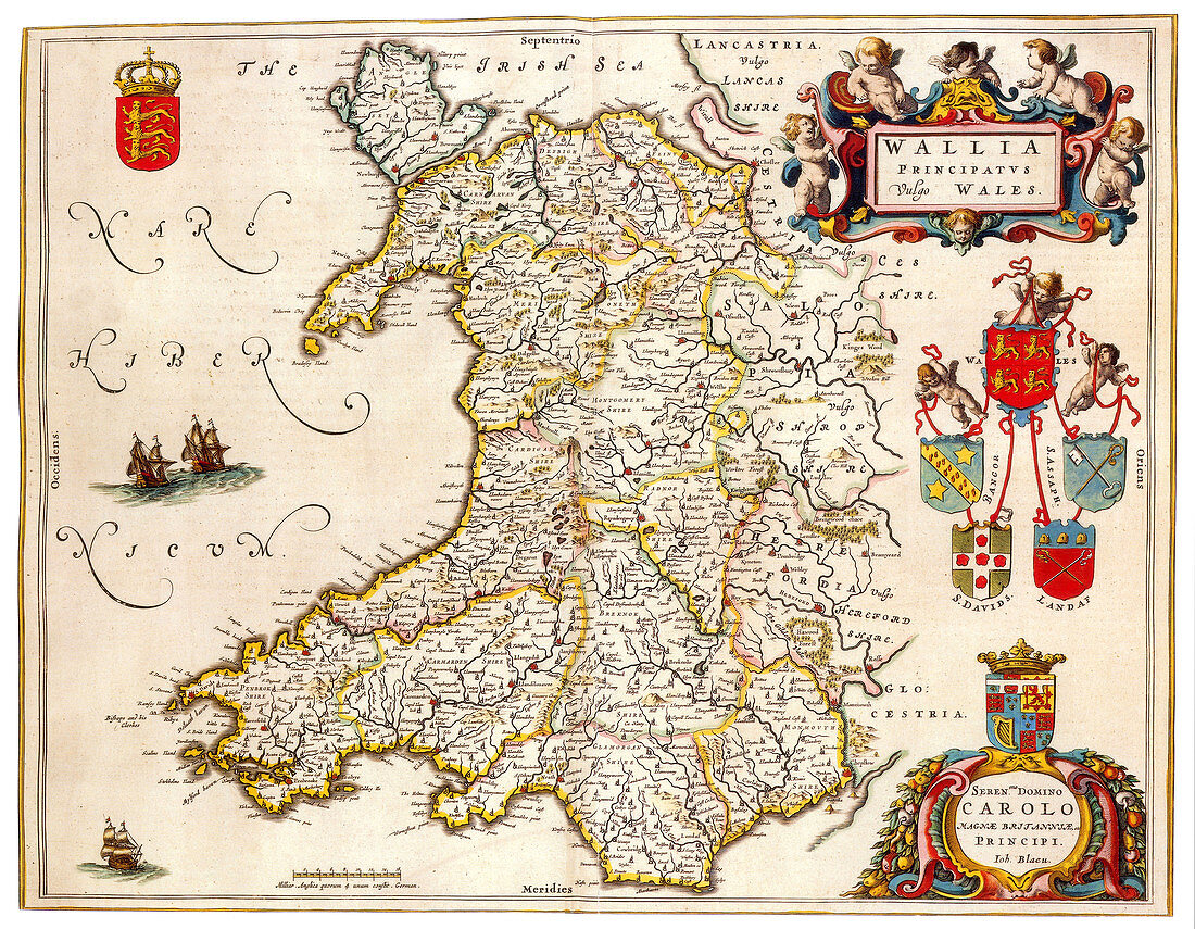Joan Blaeu, Wales Map, 17th Century