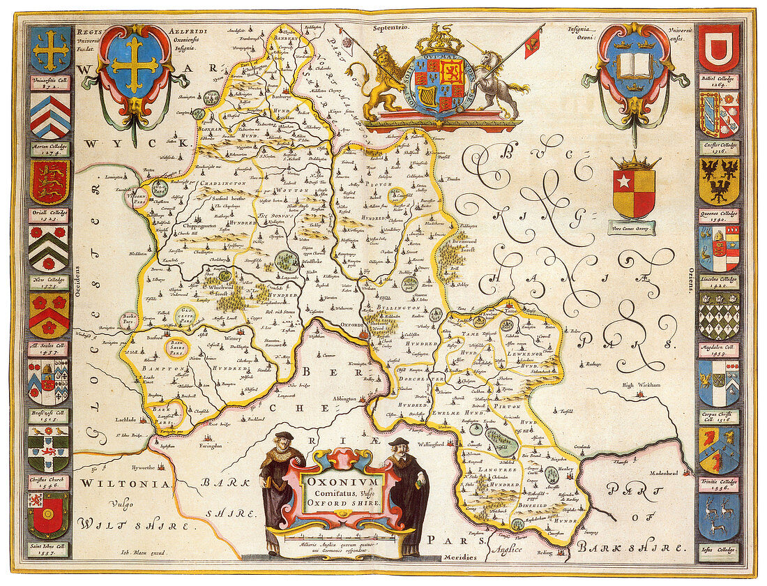 Joan Blaeu, Oxfordshire Map, England, 17th Century