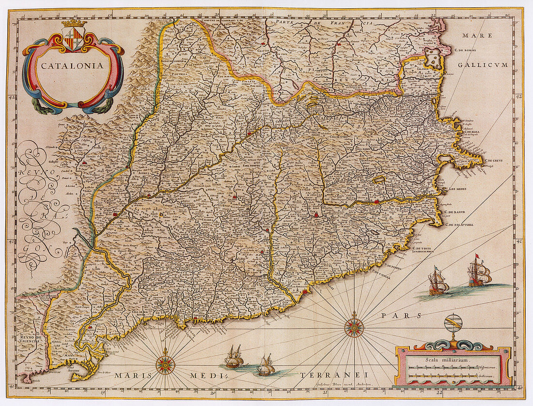 Joan Blaeu, Catalonia Map, 17th Century