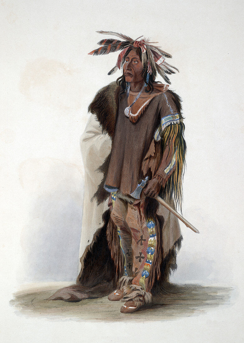 Native American Sioux Indian Warrior, 1830s
