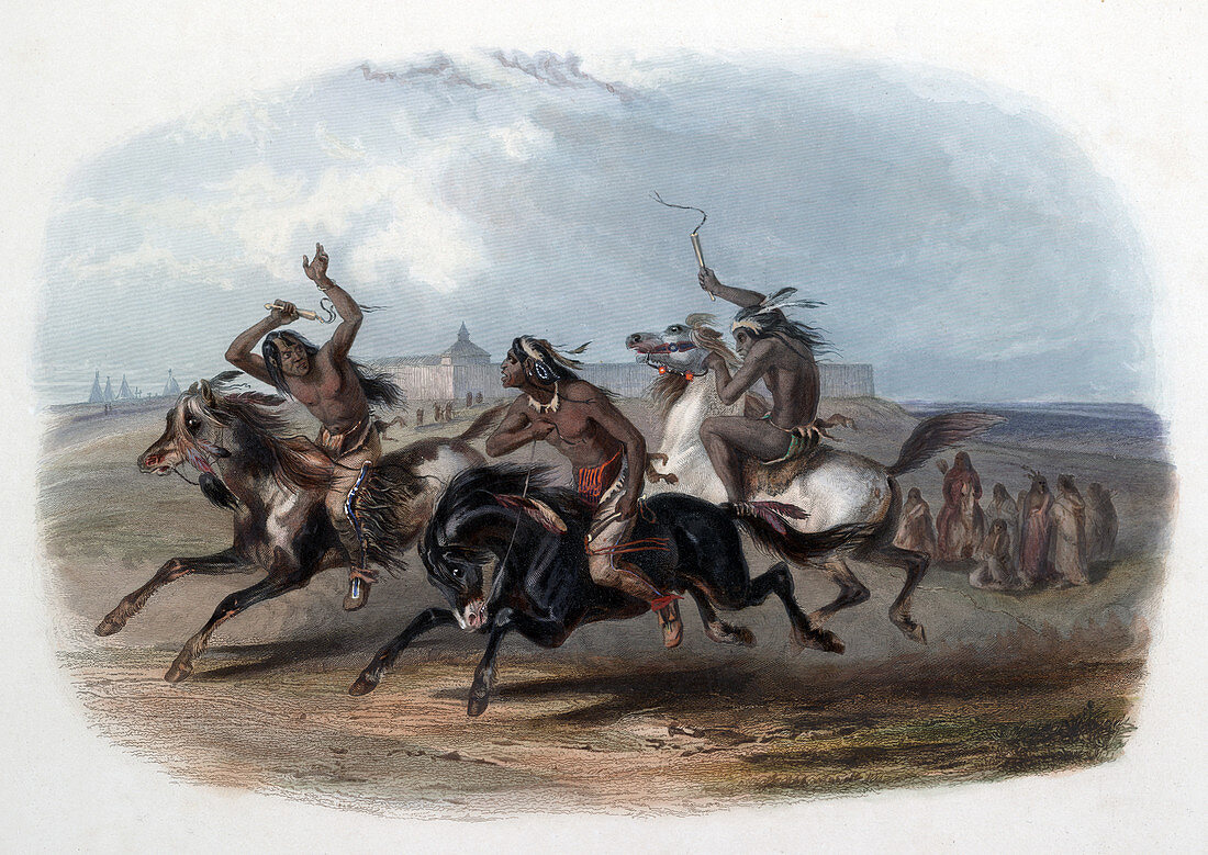 Native American Sioux Indians, Horse Racing, 1830s