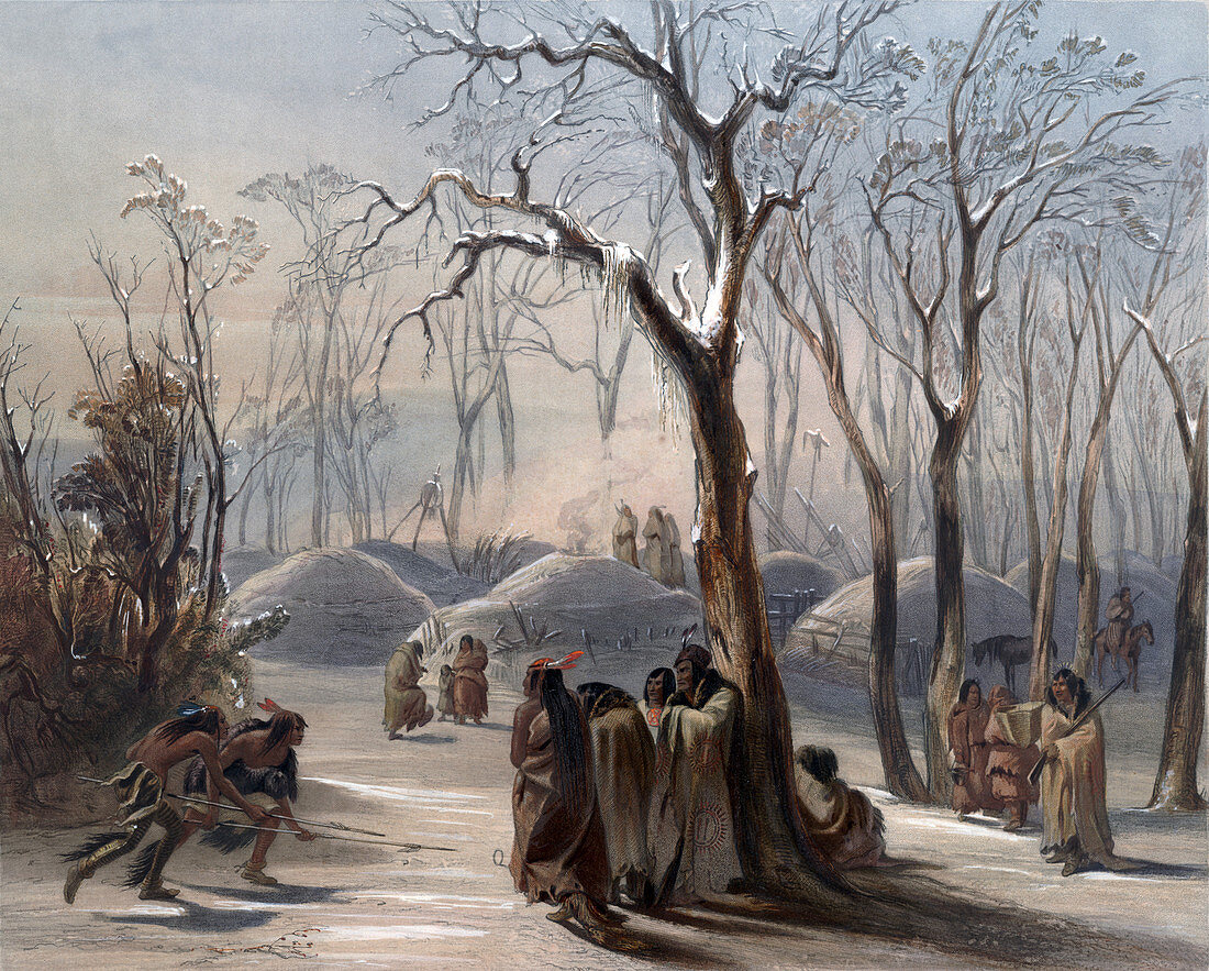 Native American Hidatsa Indian Encampment, 1830s