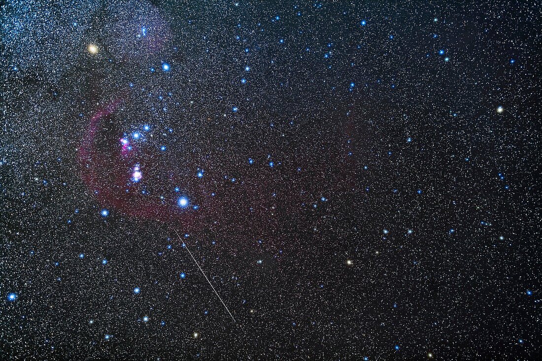 Orion and Eridanus, with Geminid Meteor