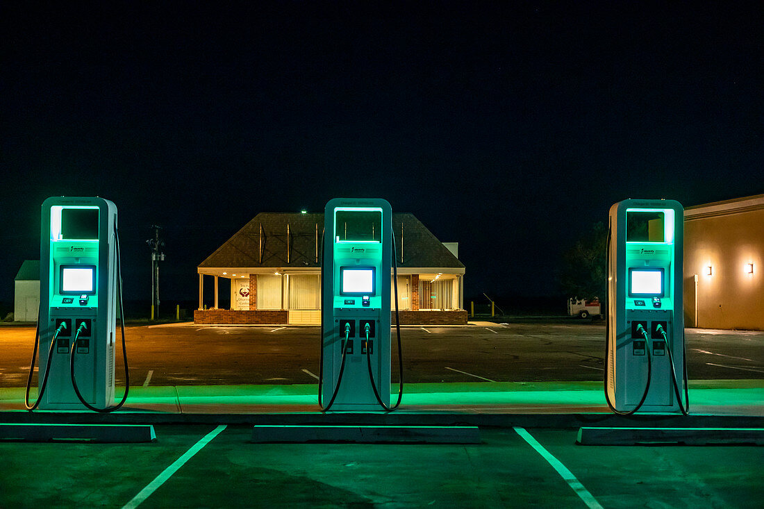 Electric vehicle charging station, Nebraska, USA