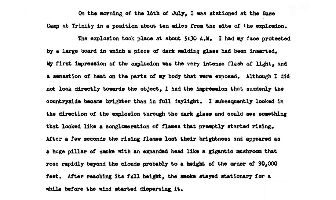 Trinity Test, Excerpt of Enrico Fermi Observations, 1945