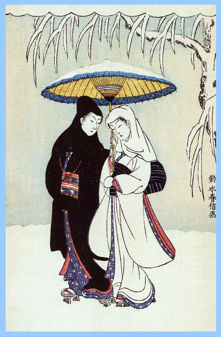 Lovers Under Snow-Covered Umbrella, 18th Century