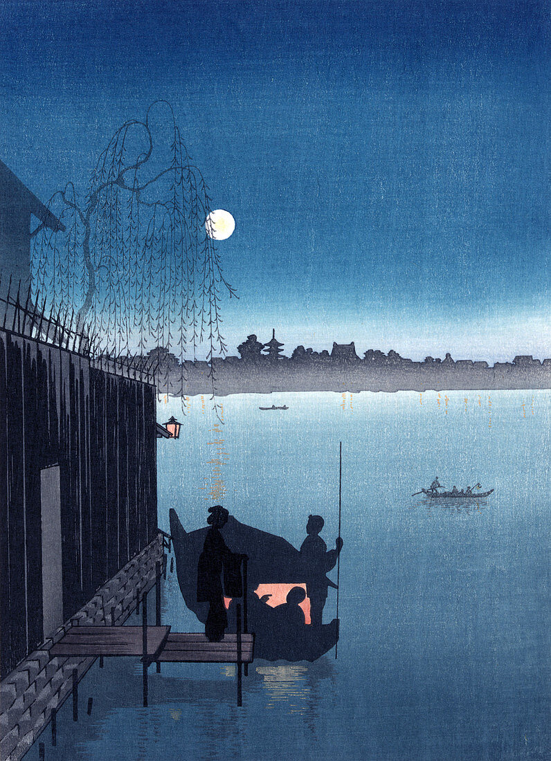 Japanese Passenger Boat, Moonlit Night, 20th Century