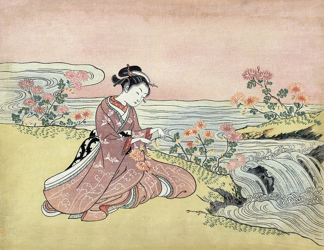 Japanese Woman Picking Chrysanthemums, 1765