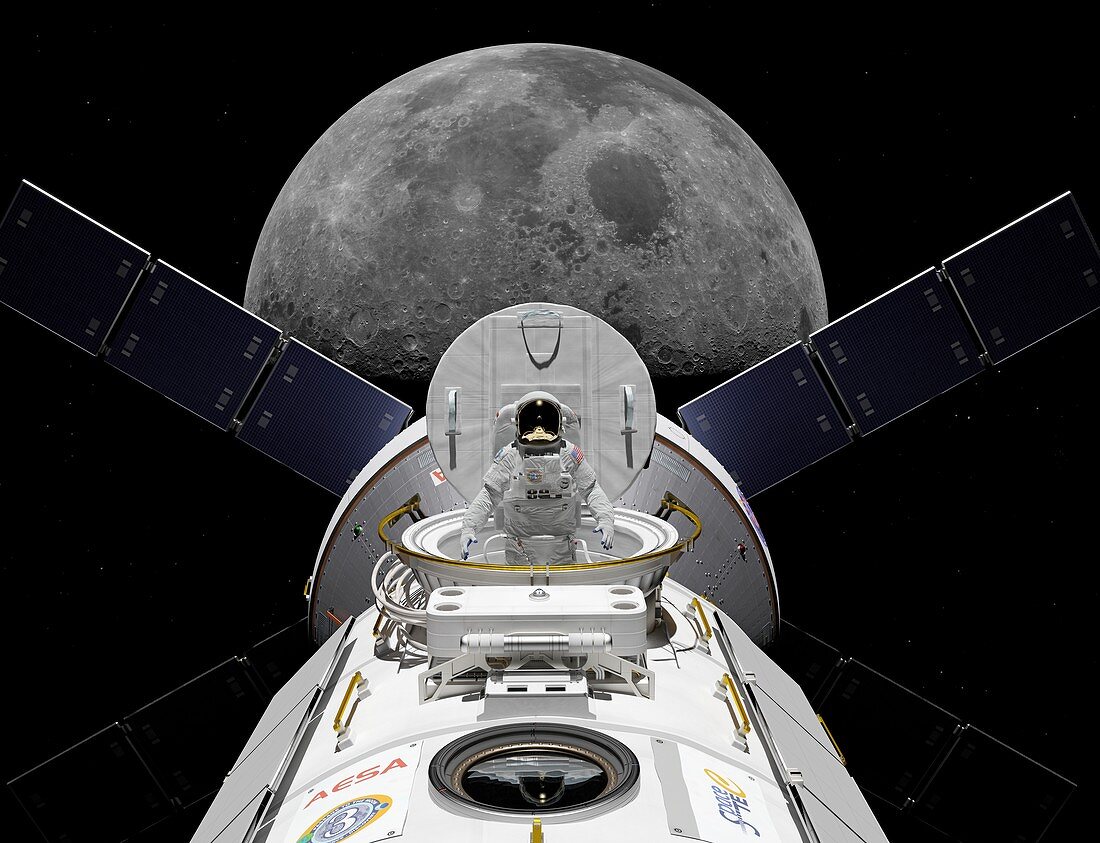Lunar Orbital Platform-Gateway and astronaut, illustration