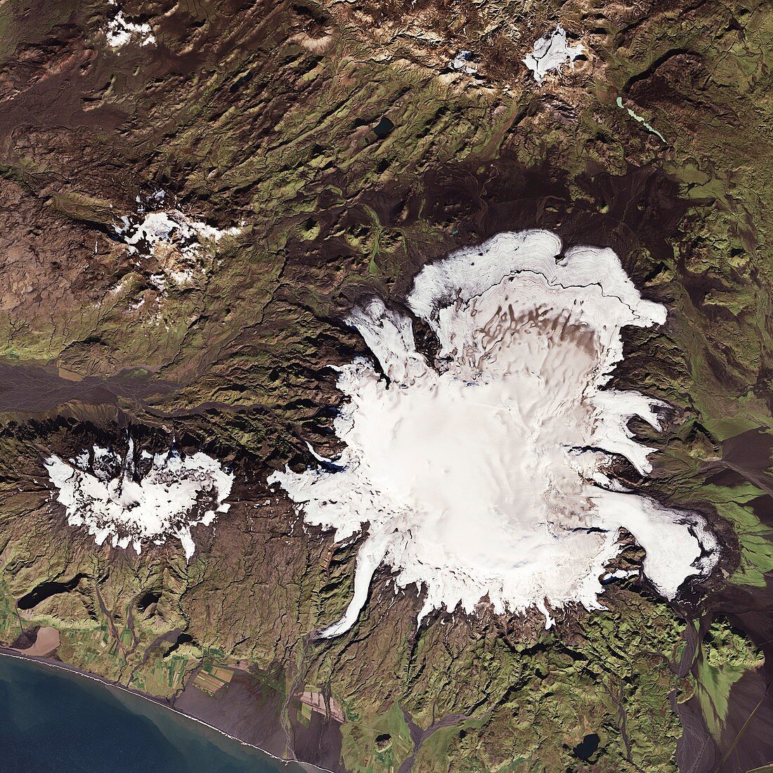 Myrdalsjokull ice cap over Katla volcano, satellite image