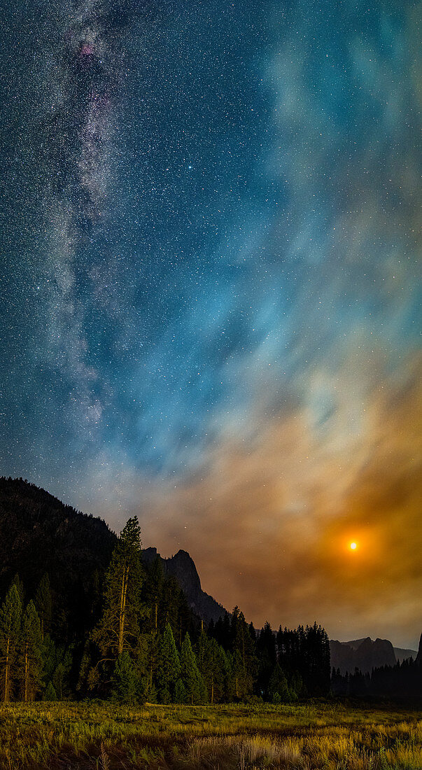 Milky Way and Moon over Yosemite National Park