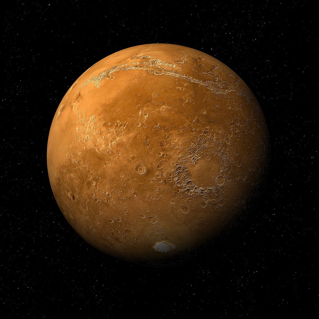 Argyre basin to Valles Marineris, Mars, illustration