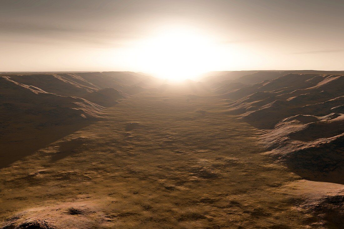 Sunrise over Valles Marineris, Mars, illustration