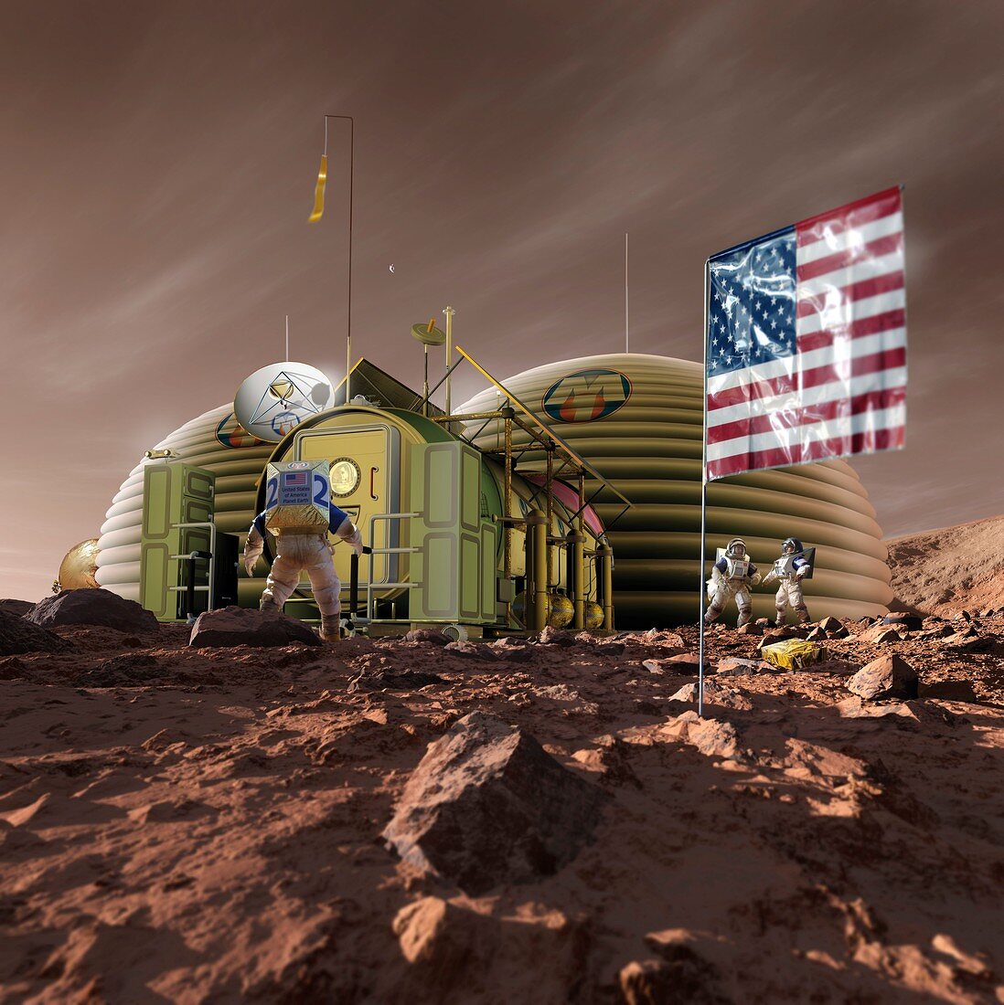 Astronauts and Mars base, illustration