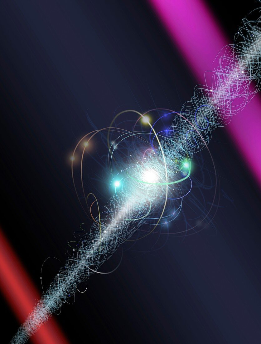Electron orbit particle cloud laser experiment, illustration
