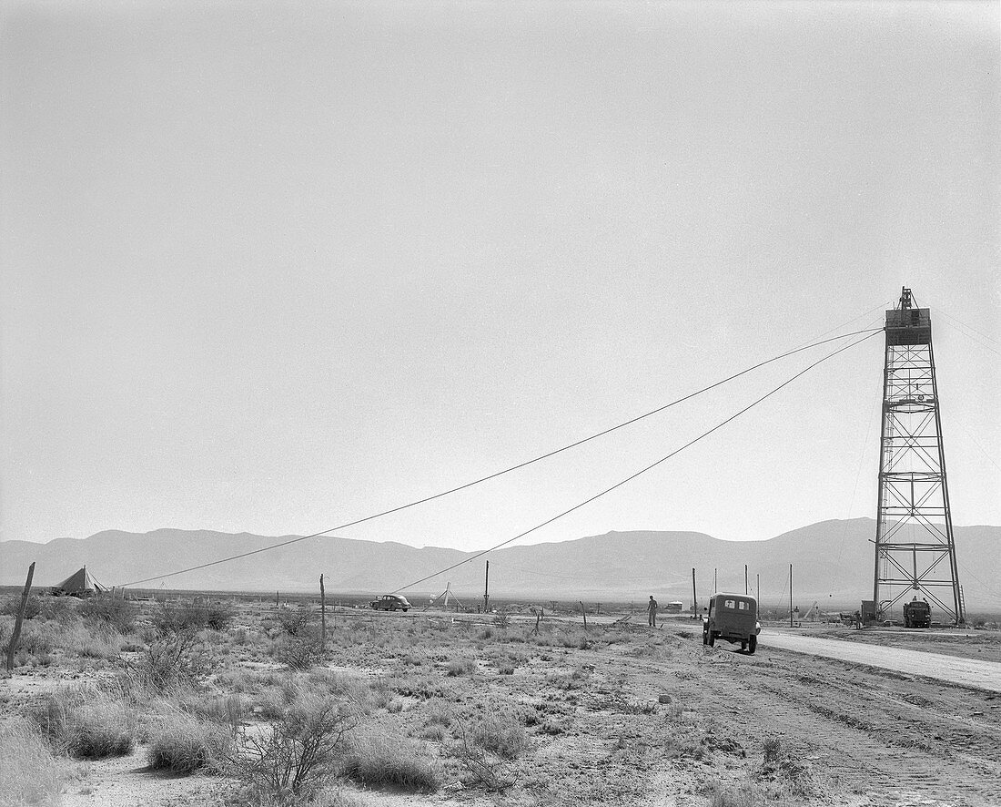 Test tower for Trinity Test atom bomb, 1945