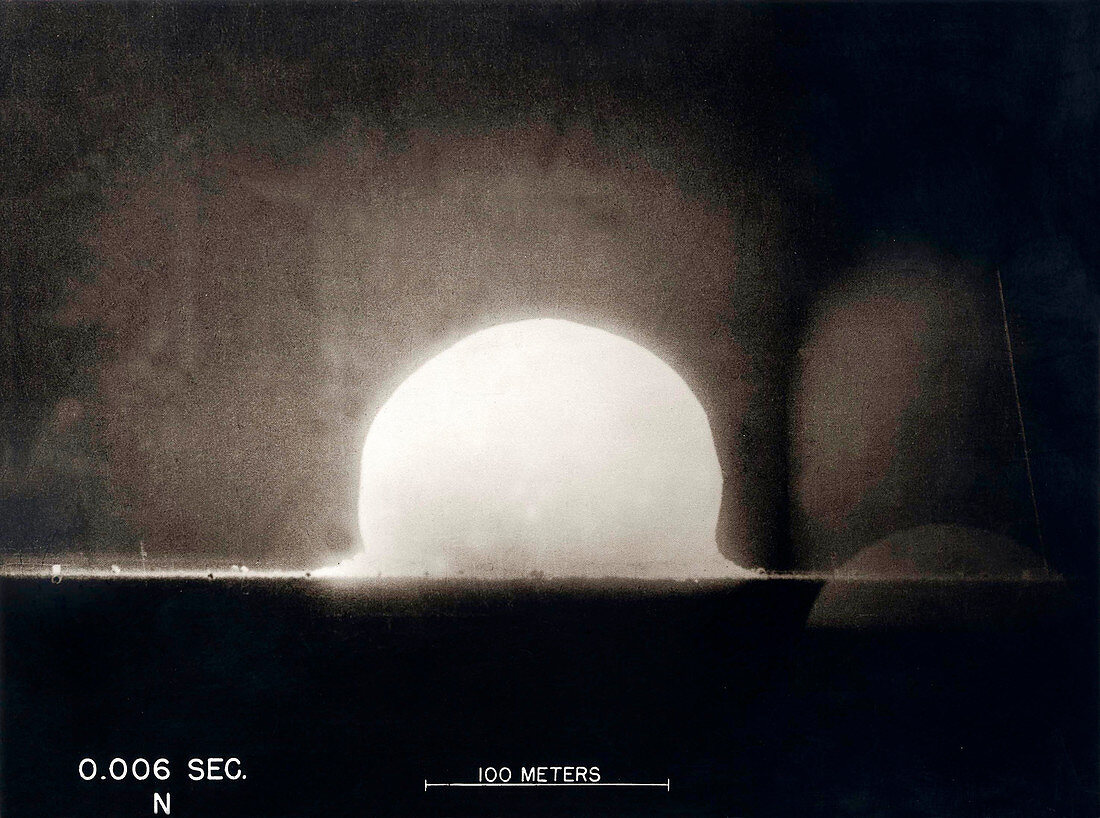 Trinity Test atom bomb 0.006 seconds after detonation, 1945