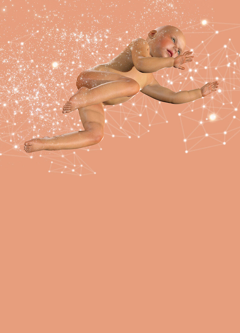 Baby floating, illustration