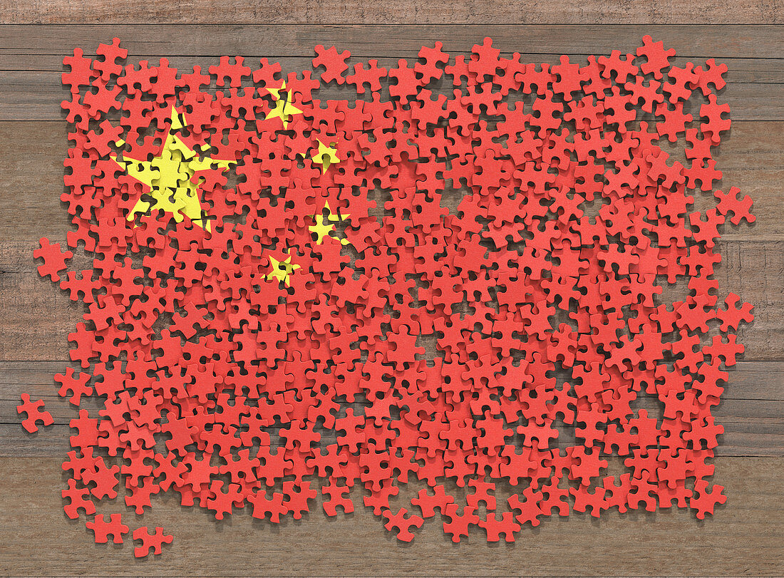 Chinese flag jigsaw puzzle, illustration