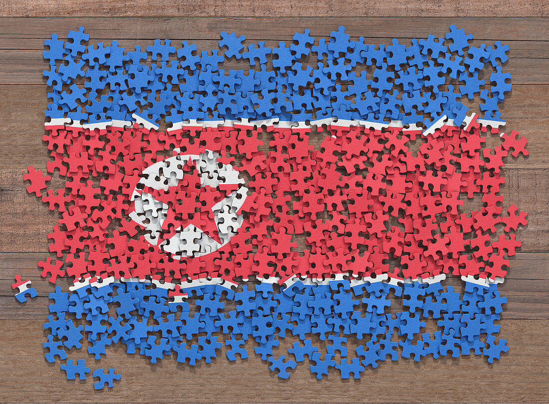 North Korean flag jigsaw puzzle, illustration