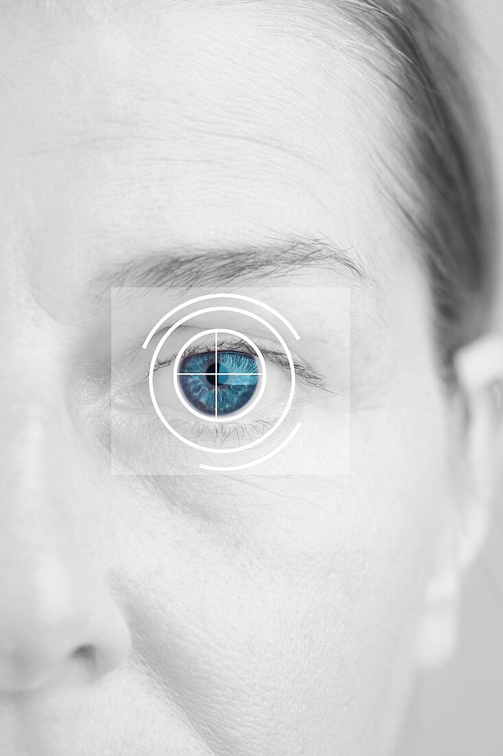 Human eye with target sign, conceptual image