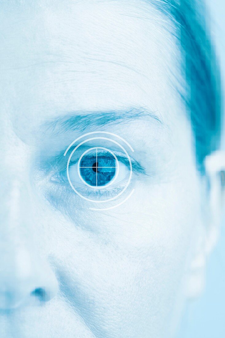 Human eye with target sign, conceptual image
