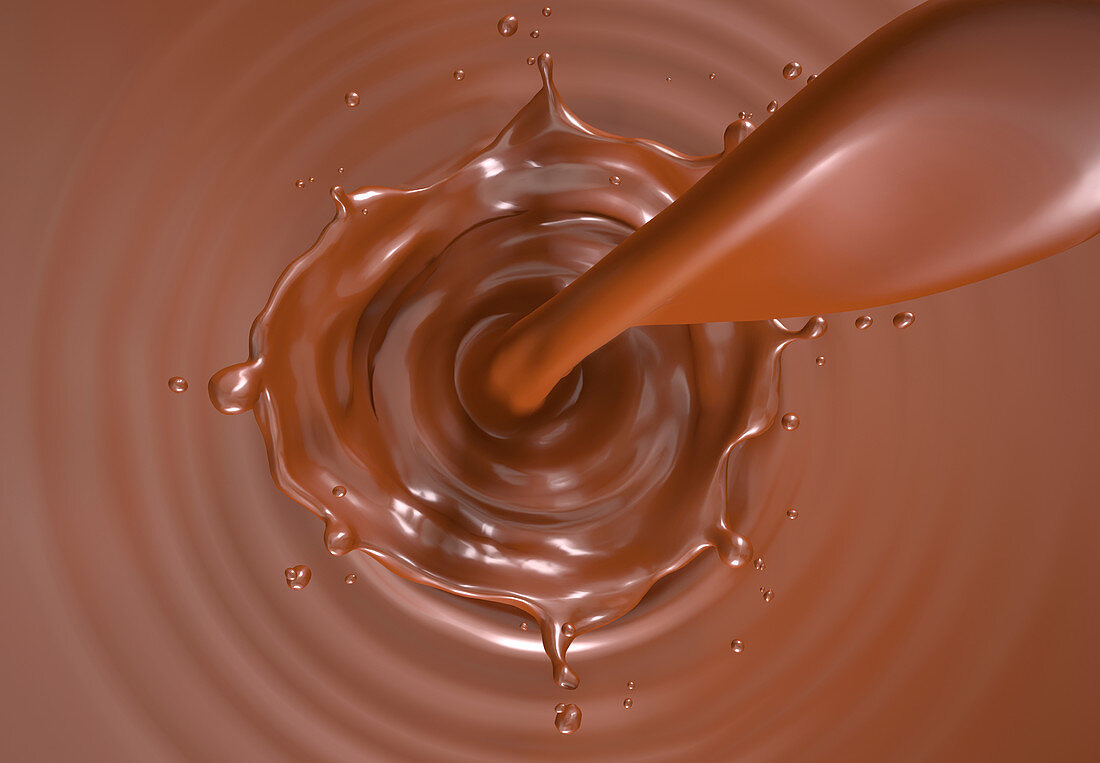 Liquid chocolate pouring with crown splash, illustration