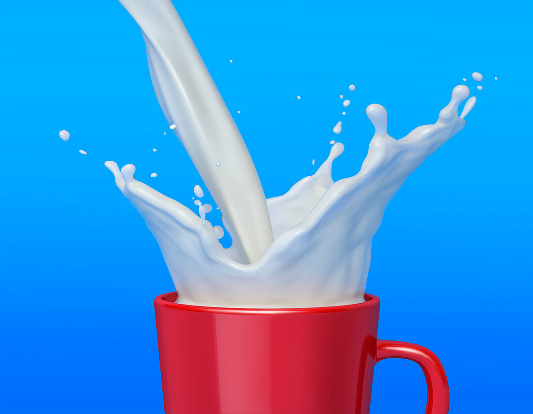 Mug full of milk with splash, illustration