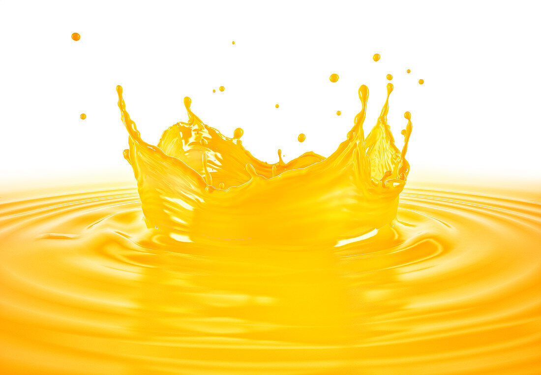 Orange juice crown splash with ripples, illustration