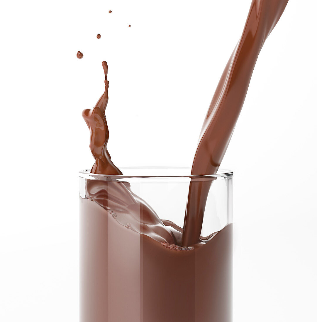 Pouring liquid chocolate into glass, illustration