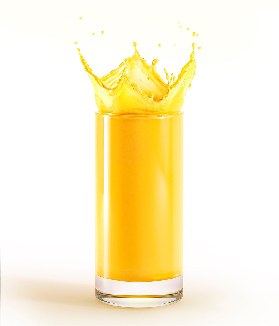 Glass full of orange juice with splash, illustration