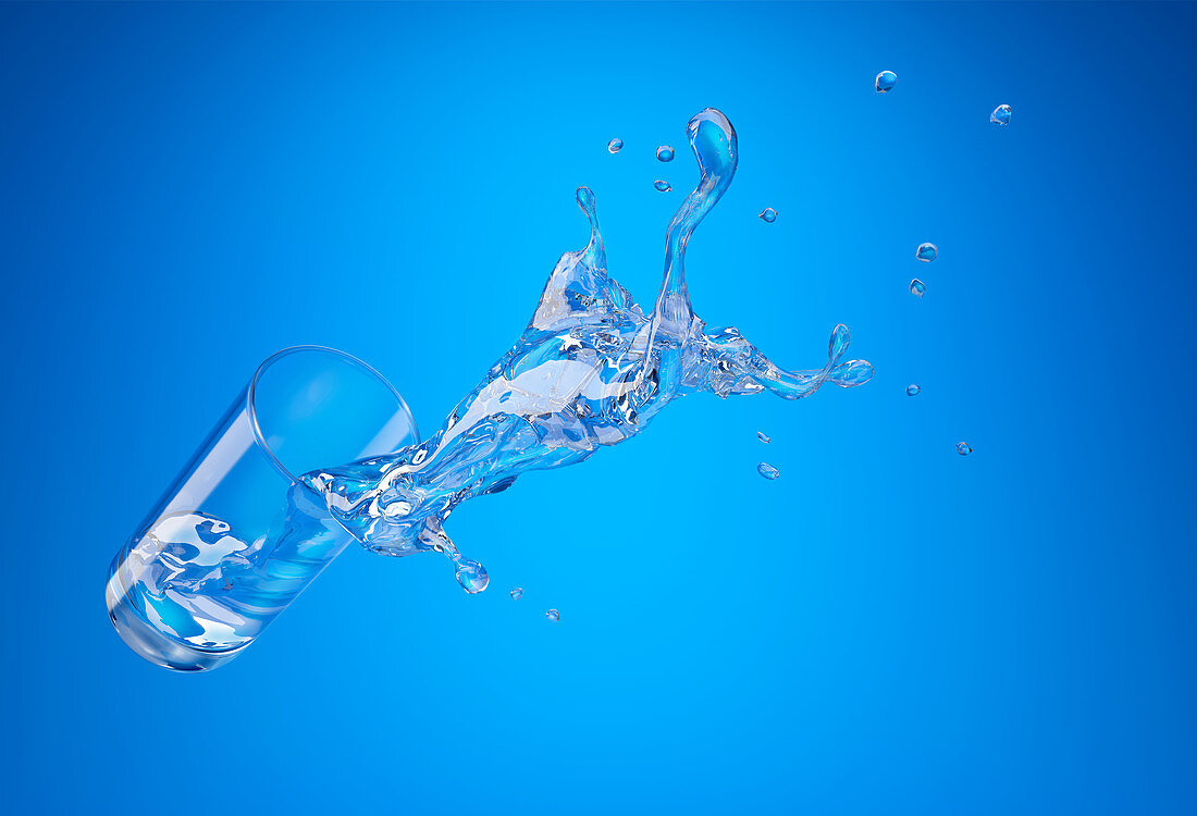 Glass with spilling water splash, illustration