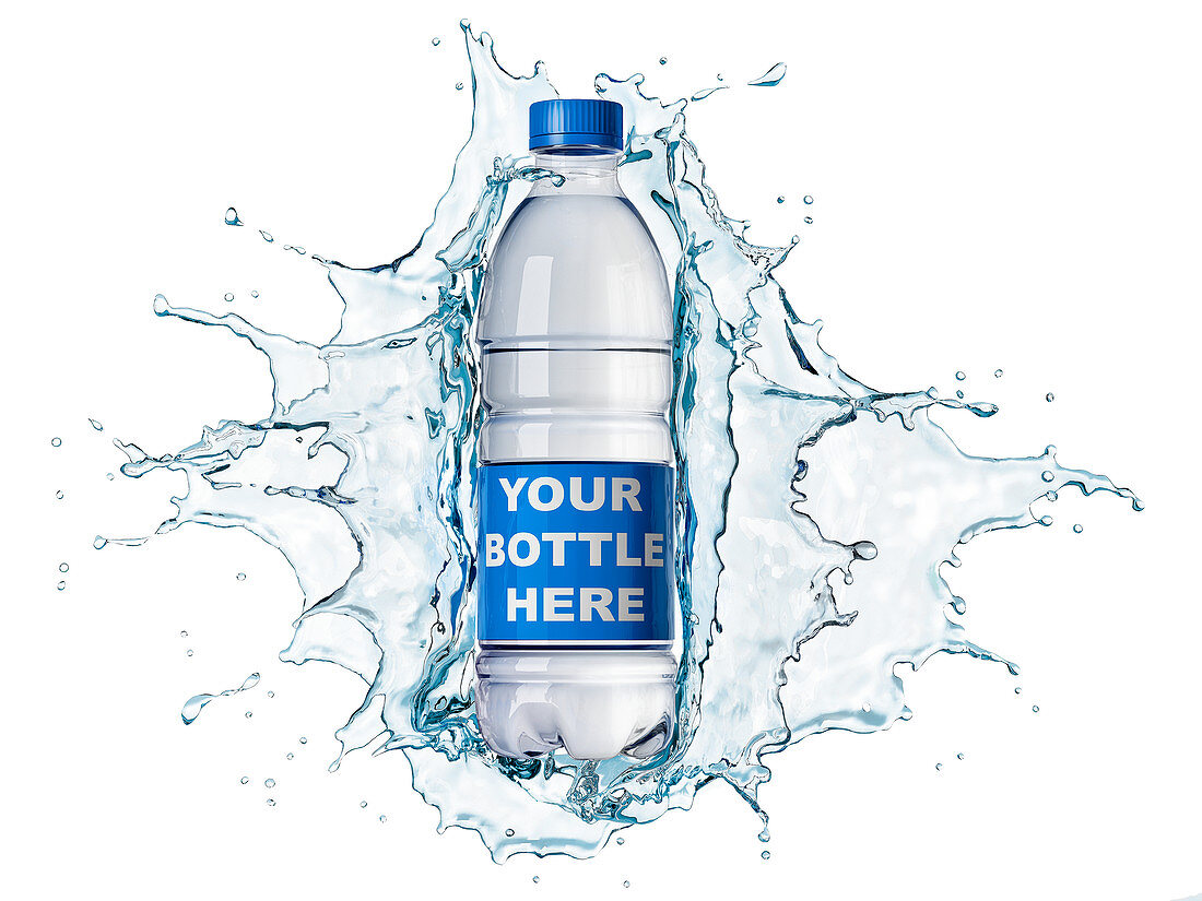 Splash of clear water with water bottle, illustration