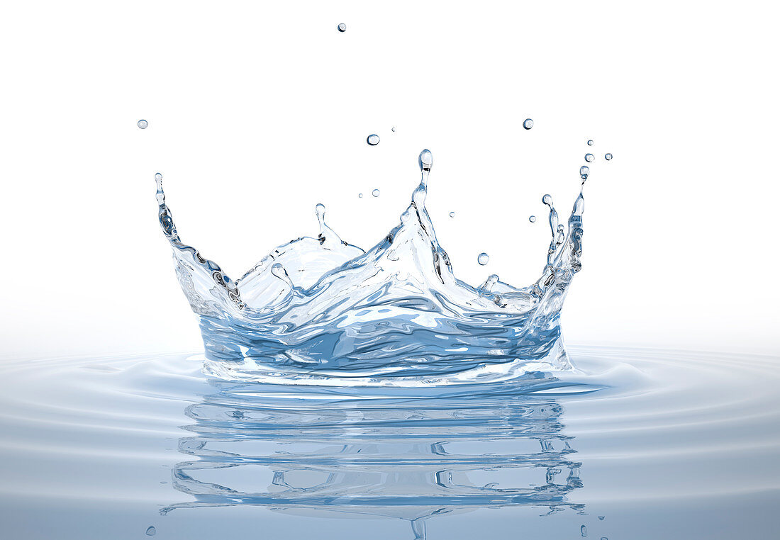 Crown splash in water with ripples, illustration