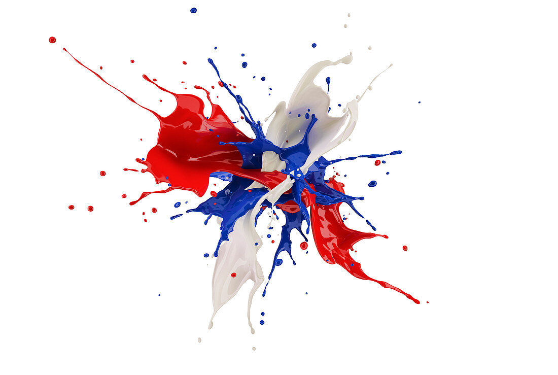 Red, white and blue paint explosion, illustration