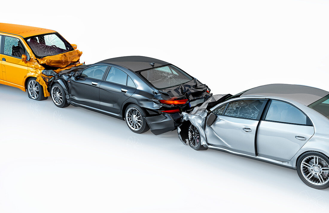 Three cars crashed in accident, illustration