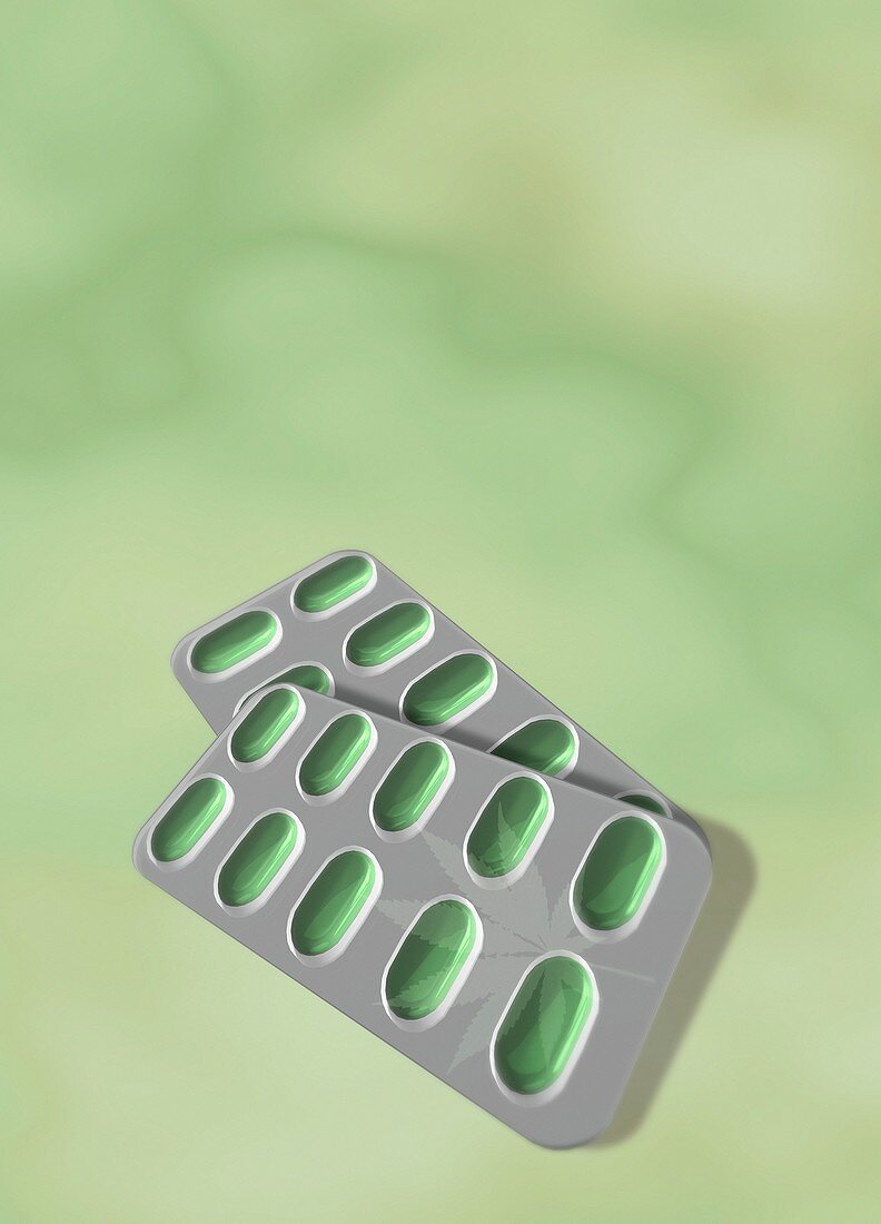 Medical cannabis tablets, illustration