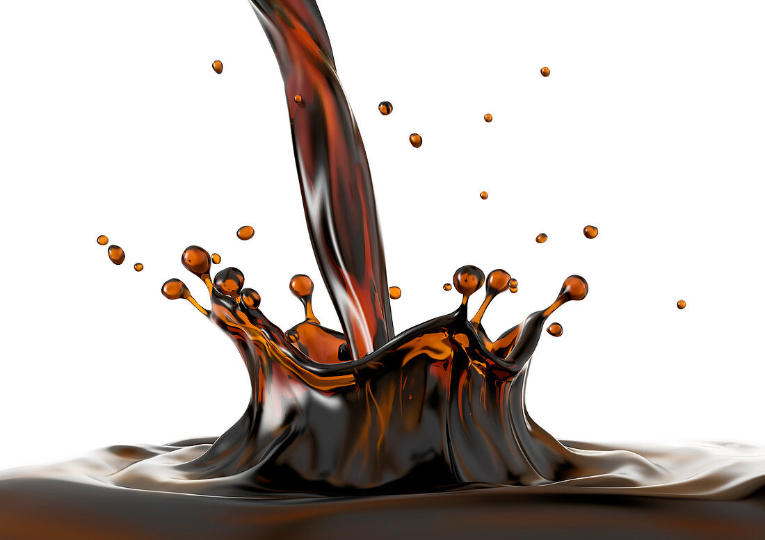 Liquid coffee pouring and splash close up, illustration