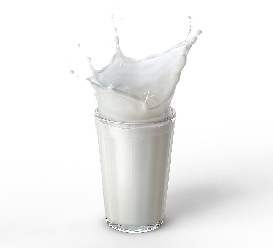 Glass full of fresh milk with splash, illustration
