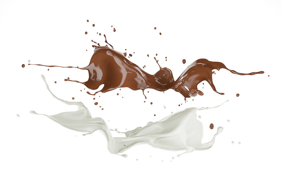 Milk and chocolate splashes in the air, illustration