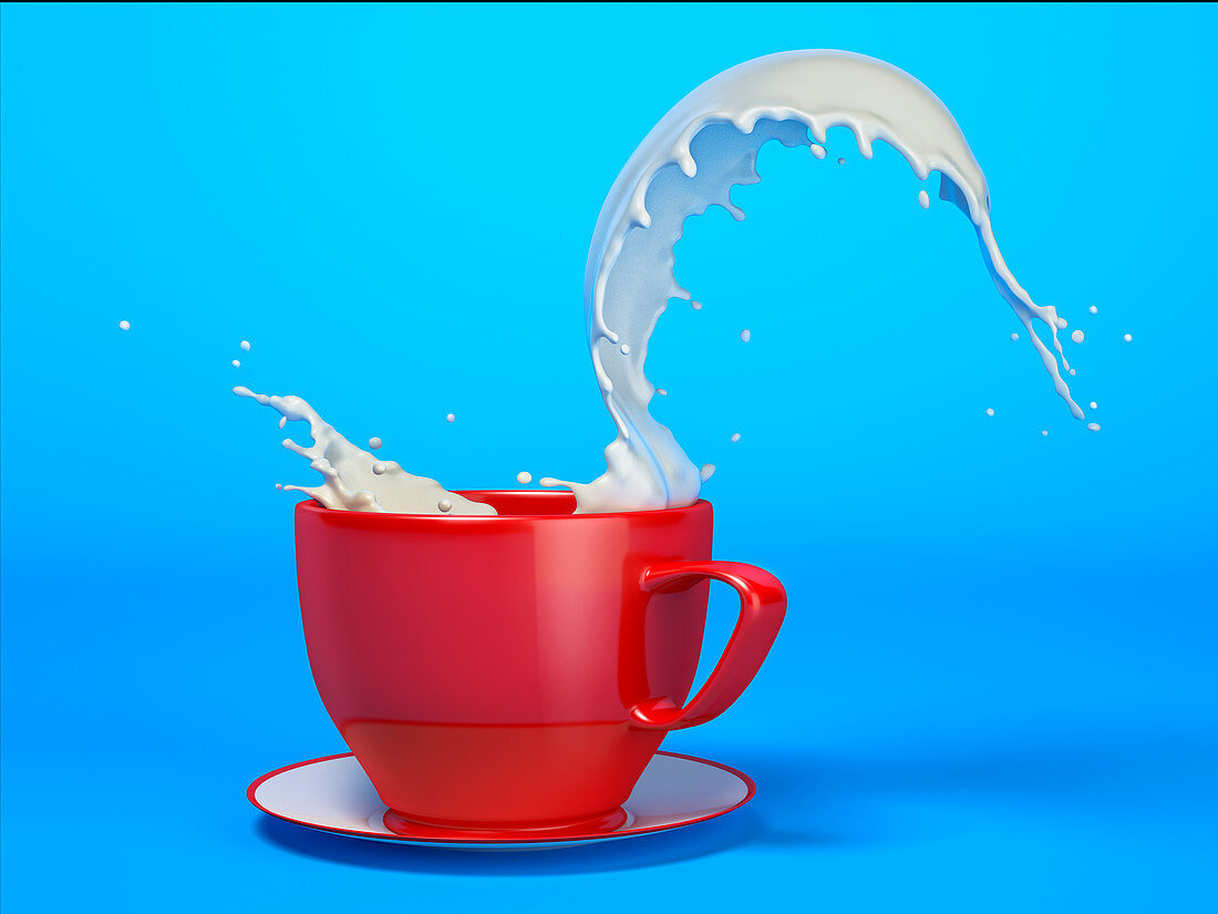 Milk splash in mug, illustration
