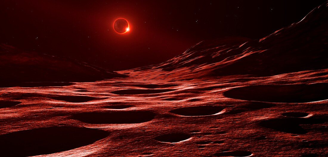 Lunar landscape during eclipse, illustration