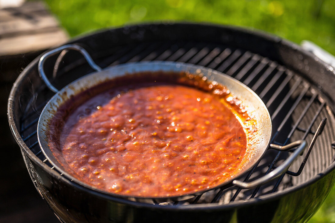 BBQ sauce on a barbecue