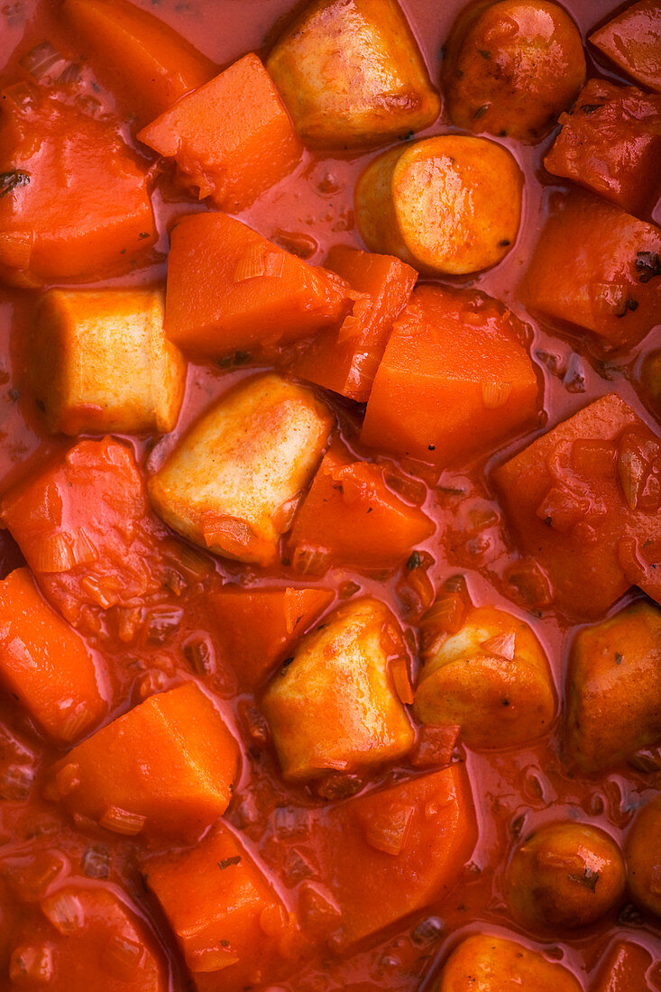 Autumnal pumpkin and sausage goulash